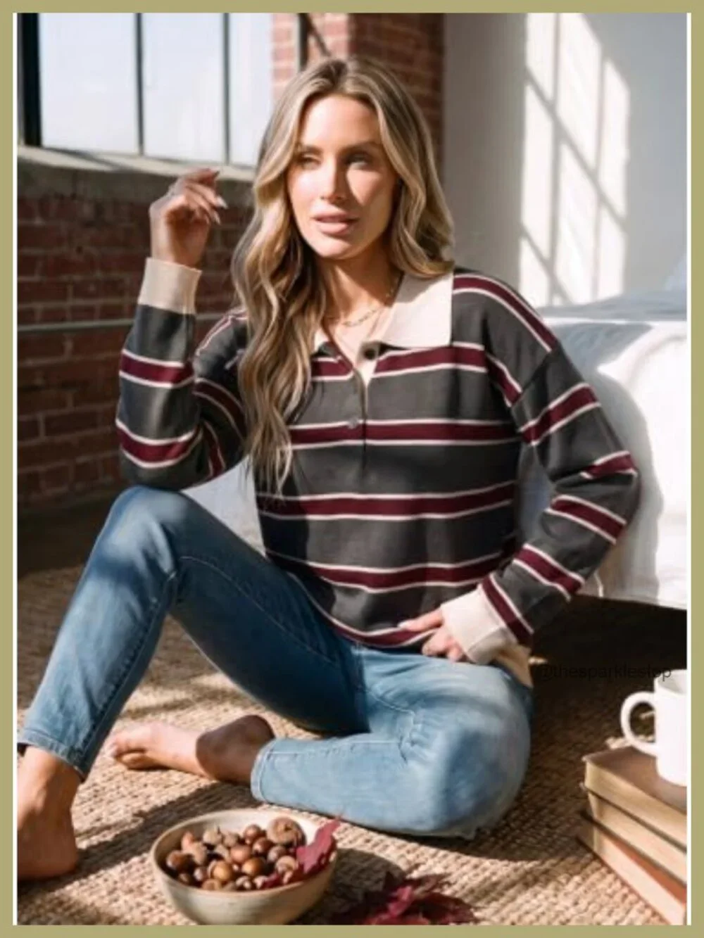 Oversized Striped Knit Polo Sweater